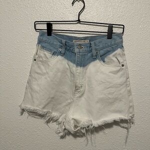 Two-Tone White and Light Blue Denim Shorts
